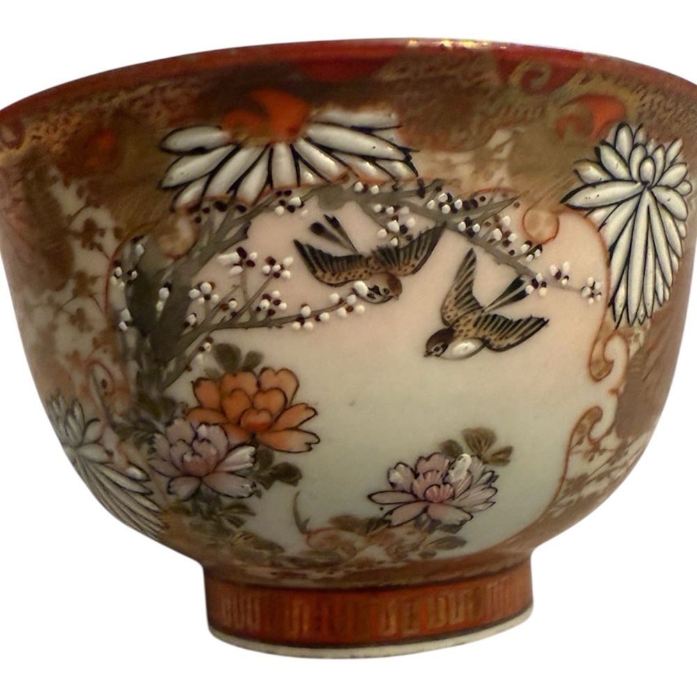 Japanese Kutani Tea Pourer Bowl With Set of  Decorative Ceramic Tea Cups Vintage - Picture 7 of 9